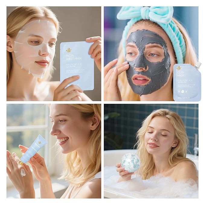 33 Pcs Bath & Body Spa Gift Set for Women, Face Sheet Mask Skin Care Kit, Essential Oil Collagen Mask, Travel Leather Bag, Lip Gloss, Perfume, Face Serum, Christmas, Mother Day, Valentine's, Birthday