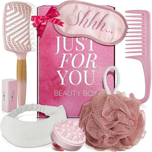 Lily England Self-Care Beauty Gift Set for Women - 7-Piece Luxury Spa Gifts for Moms, Sisters & Girls - Relaxing Womens Present Idea (Pink, 7 Pack)