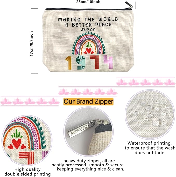 51st Birthday Gifts for Her, Funny 1974 51st Birthday Decorations Makeup Bag, Anniversary 51 Old Year Gift Ideas for Women, Wife, Sister, Mom, Aunt, Cool Cosmetic Travel Bag for Mothers Day, Christmas