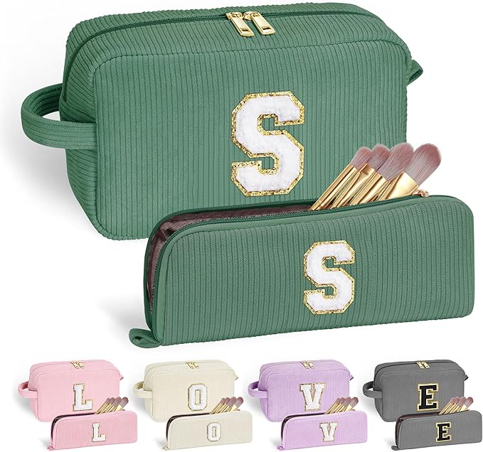 YOOLIFE Initial Travel Makeup Bag Cosmetic Bag - Teen Girl Gifts Trendy Stuff Friend Birthday Gifts for Women Teen Girl Kids