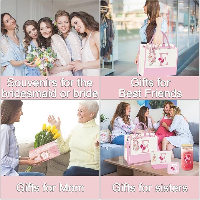 Gifts for Women,Initial Canvas Tote Bag,Personalized Gift for Woman,Monogrammed Gifts for Women,Initial Makeup Bag,Birthday Gift for Mom,present for Niece Sister-E