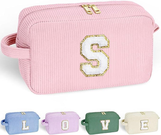 YOOLIFE Cute Small Makeup Bag - Personalized Teen Girl Gifts for Daughter Sister Girlfriend Best Friend Birthday Gifts for Women Mom Teacher Teen Girls Gifts Girls Makeup Bag Cosmetic Bag Letter S
