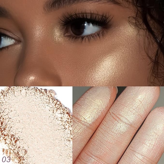 YOUNG VISION Pressed Powder Highlighter, Baked Natural Glow Contour Powder & Face Highligher, Cruelty-Free, Shimmer Highlighting Makeup for Face, Eye, Eyeshadow, Body, Skin (Gold)