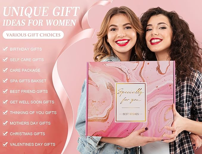 Birthday Gifts for Women, Gift Baskets for Women, Self Care & Get Well Soon Gifts, Rose Relaxing Spa Gift Baskets, Unique Gift Baskets for Mom Girlfriend Sister Wife Grandma