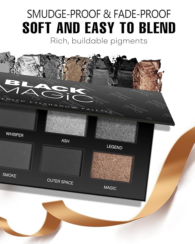 Black Smoky Eye Shadow Palette 8Color Dark Grey Smokey Eyeshadow for Goth Makeup Black Silver White Gray Shade for Halloween (BlackS)