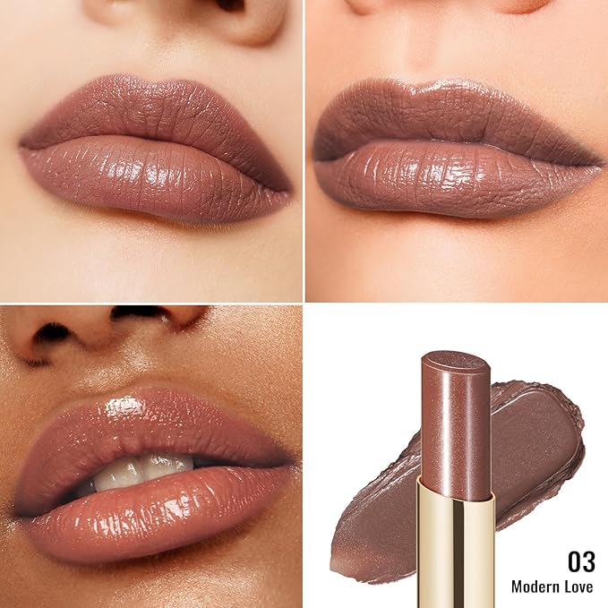 Oulac Moisturizing Shine Brown Red Lipstick for Women - 2 in 1 Glossy Brown Tinted Lip Balm, Hydrating Winter Lipstick for Dry Lips,Shine Juicy Finish Vegan 2.2g/0.07oz (03)