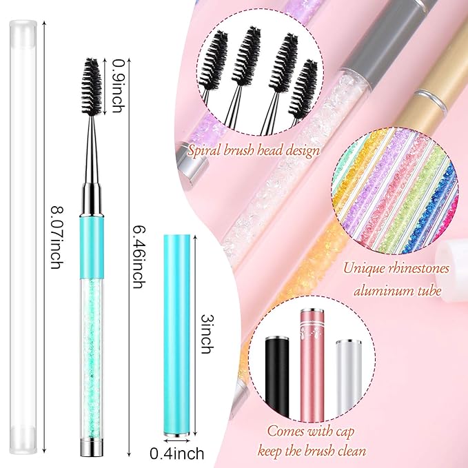 Patelai 10 Pieces Eyelash Brush with Cap Eye Brow Brush Applicator Eyelash Extension Mascara with Handle Portable Eyebrow Spiral Brushes Wands Reusable Cosmetic Scrub Makeup Tool