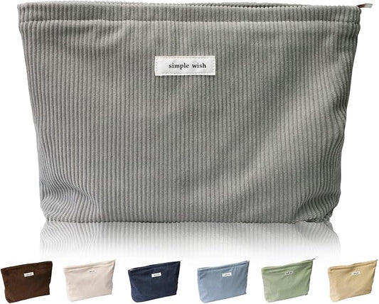 Wudygirl Cosmetic Bags for Women,Large Capacity Travel Makeup Bag,Cute Corduroy Makeup Bag Organizer Handbags Purses Zipper Pouch(Dark Gray)