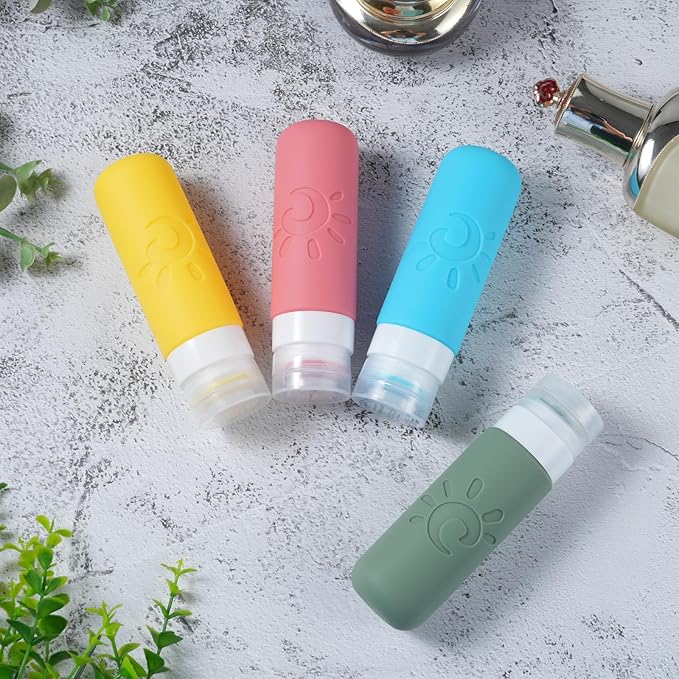 Travel Bottles for Toiletries, TSA Approved Travel Containers 3oz Leak Proof Travel Tubs Refillable Liquid Travel Accessories for Shampoo Conditioner Lotion Body Wash(Multicolored F)