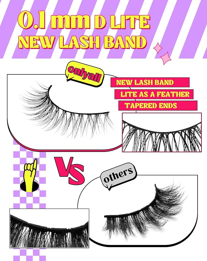 Onlyall Wispy Lashes - Natural Look False Eyelashes, Flared, Soft Fluffy, 7 Pairs D-K74