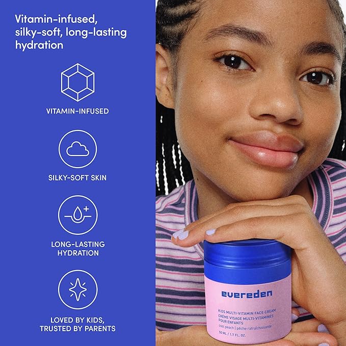 Evereden Kids Face Cream: Cool Peach, 1.7 oz. | Face Lotion | Clean and Non-Toxic Face Moisturizer | Multi-Vitamin Skin Care for Kids | Pack of 2