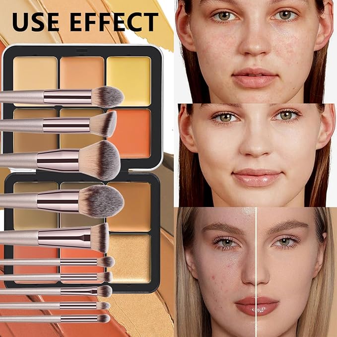 Makeup Kit, 12 Colors Vegan Eyeshadow Concealer Palette with 10 Professional Champagne Gold Makeup Brushes Set, Cruelty-Free, Gift Set for Women, Teens, Beginners(A)