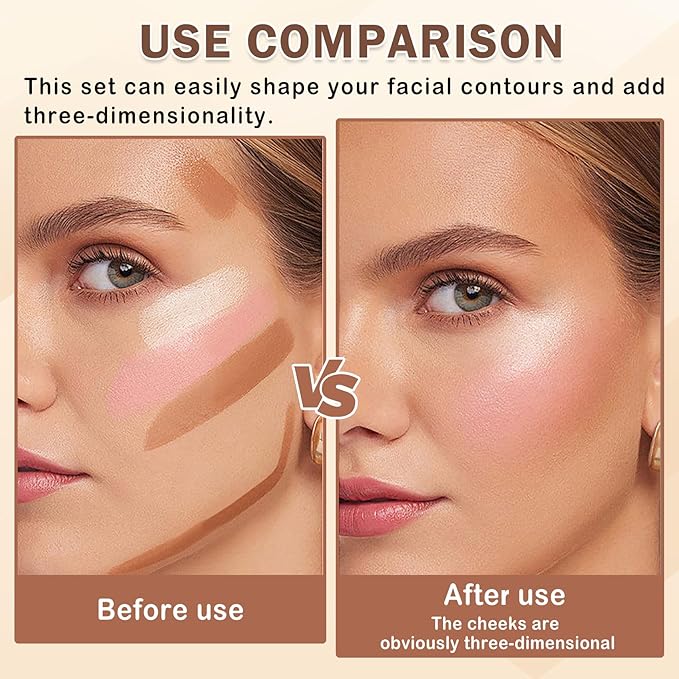 6 Colors Cream Contour Stick Makeup Kit,Double-ended Cream Bronzer,Highlighter,Blush Stick,Lightweight Contour Makeup Kit for Sculpt the Cheeks,Waterproof Contorno Maquillaje - Set C