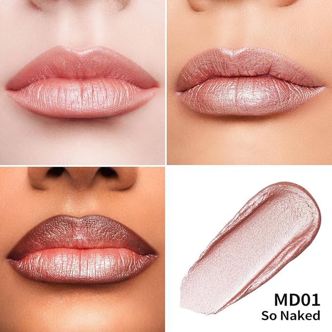 Oulac Pink Nude Metallic Shine Lipstick for Women, Dual Use for Lips & Eyeshadow, Long Lasting Lip Gloss, Metallic Matte High Impact Lip Color No Transfer Vegan Formula, 4.5ml, MD01