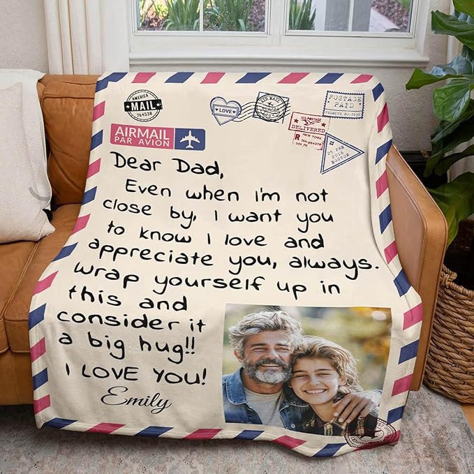 Personalized Fathers Day Blankets Gifts for Dad, Personalized Blanket to My Dad Gifts from Daughter Son, Letter Warm Soft Throw Blankets, Personalized Dad Gifts for Fathers Day