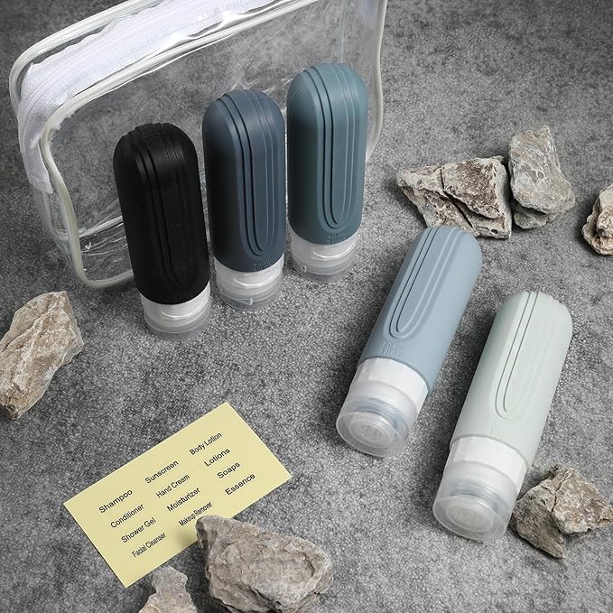 Travel Bottles for Toiletries, 5 Pack TSA Approved Travel Size Containers, 3oz Leak Proof Refillable Travel Accessories for Shampoo Conditioner, BPA Free Travel Bottles with Toiletry Bag