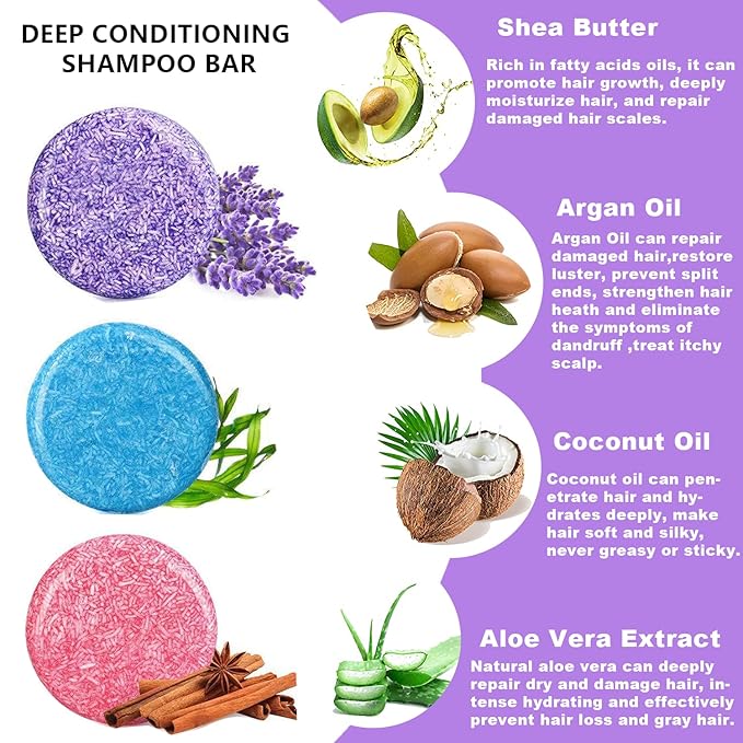 8 Pack Shampoo Bar Gift Set,Natural Soap, Solid Dry Damaged Hair With Plant Essence Oil Helps Stop Loss and Promotes Healthy Growth, Travel Size Bulk Set