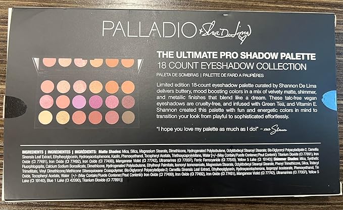 Palladio Ultimate Pro Eyeshadow Makeup Palette with Mirror, 18 High-Pigmented Powder Colors, Matte, Shimmer, Metallic, Satin Finishes, SHANNON DE LIMA