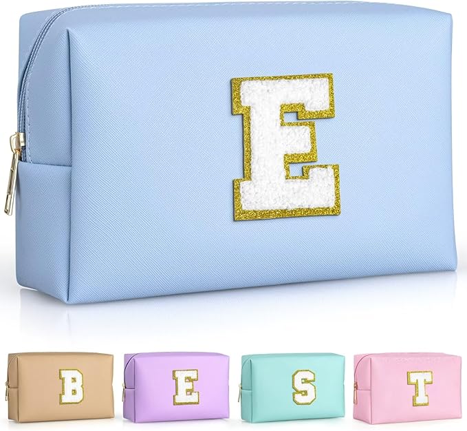 TOPEAST Birthday Gifts for Women, Personalized Initials Travel Makeup Bag Valentines Day Gifts for Women for Her (Sky Blue E)