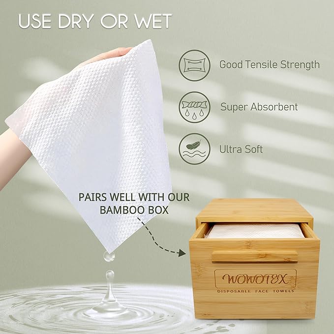 Disposable Face Towel Biodegradable Large Dry Face Wipes 120 Count/2 Box Extra Thick Soft Clean Facial Towels for Sensitive Skin, Makeup Removing, Facial Cleansing, Nursing, Travel, 10"×12"