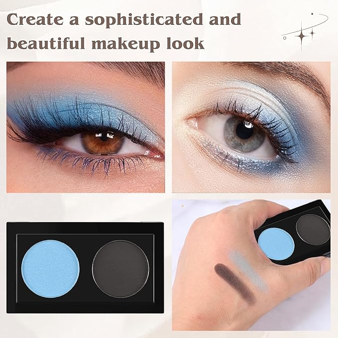 Duo Eye Shadow Powder，Blue Shimmer&Black Matte Eyeshadow Makeup Palette，Neutral Shades Eyeshadow Palette for Woman Daily Eyes Looks，Highly Pigmented，Smooth, Blendable，sombras de ojos, Cruelty-Free 05