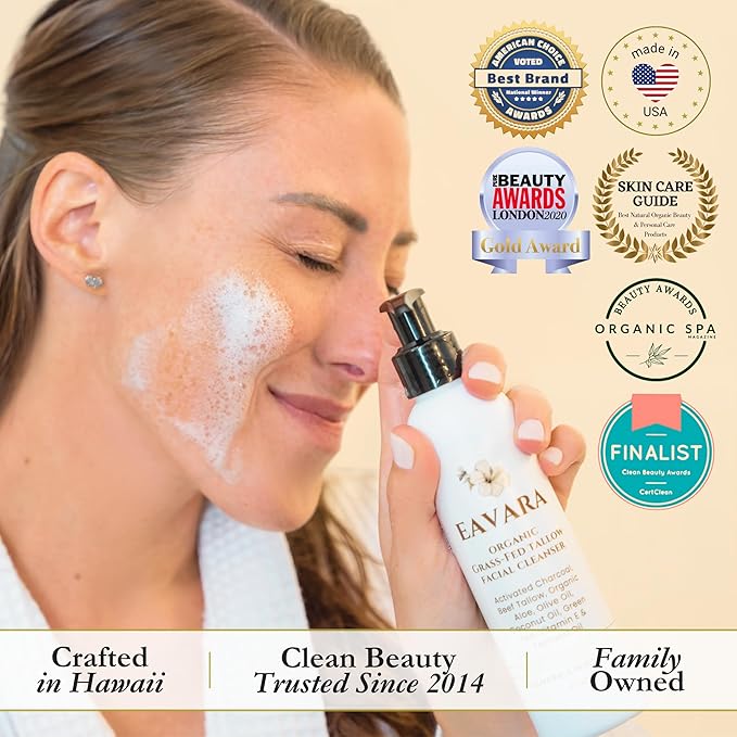 Beef Tallow Face Wash – Natural and Hydrating with Activated Charcoal, Aloe, Hyaluronic Acid, and Green Tea – Facial Cleanser with Grass Fed Beef Tallow – Face Wash for Women and Men – 6oz Pump