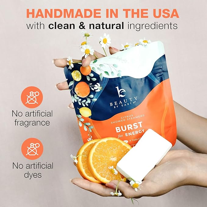 Shower Steamers Aromatherapy - USA Made with Natural Ingredients & Citrus Essential Oil, Long Lasting Shower Bombs for Energy Boost, Gift Set for Women & Men, Spa Gifts & Shower Accessorie