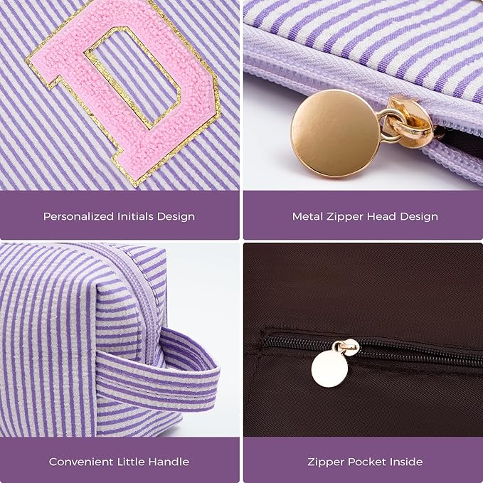 Personalized Makeup Bag for Women Girls - Fashion Cosmetic Bag Trendy Travel Toiletry Bag with Initials Letter - Teen Gifts - Lavender,D