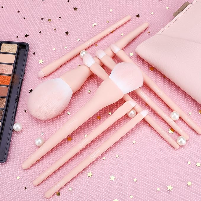 MSQ Make Up Brushes 8Pcs Makeup Brush Set Foundation Brush Blending Brush Eyeshadow Brushes Eye Brushes Set with Bag (Pink)