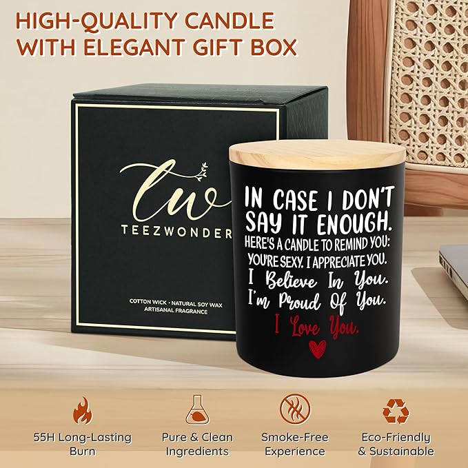 TEEZWONDER Christmas Anniversary Wedding Gifts for Women Men - Long Lasting Vanilla Lavender Candle 10 Oz - Romantic Birthday Gifts for Him Her, Girlfriend Boyfriend Gift Ideas