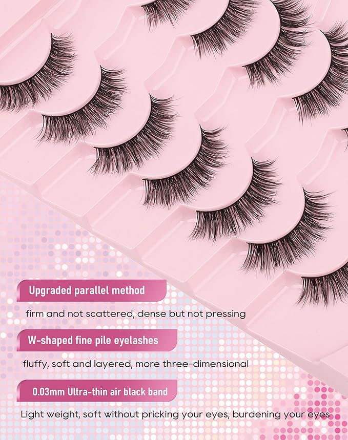 Frihappy Fake Eyelashes Eyelashes Cat Eye Lashes Wispy Natural Lashes Strip Lashes Mink Lashes 13mm Lashes 3D Air-Polaris