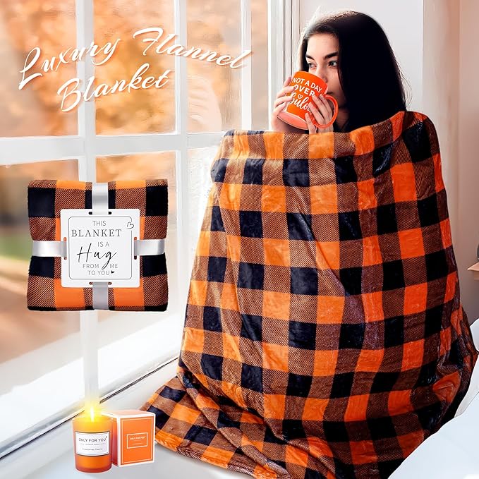 13PCS Fall Gifts Orange Gifts for Women,Thank You Birthday Baskets for Women Wife Mom Sister Friend Girlfriend Teacher Get Well Self Care Package Graduation,Sympathy,Retirement