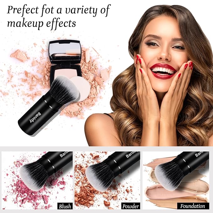 Makeup Brush Kabuki Face Brushes Retractable Travel Blush Kabuki Brush Portable Flawless for Foundation, Powder Blush, Bronzer, Buffing, Liquid, Cream, Cruelty Free with Cover
