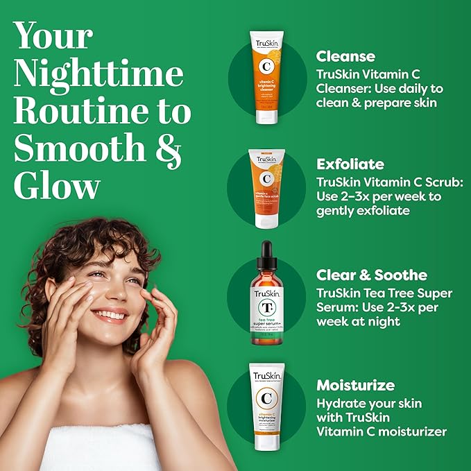 TruSkin Tea Tree Oil Acne Treatment for Face – Acne Serum – Improve the Appearance of Pores, Skin Tone for Smooth, Glowing Skin with Salicylic Acid, Vitamin C, Niacinamide & Retinol, 1 fl oz