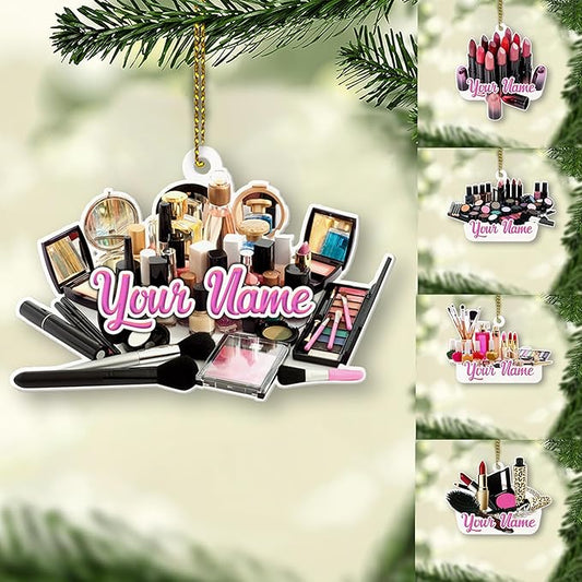 Personalized Name Lipstick Shape Flat Ornament for Girl Makeup Artist - Christmas Ornament Makeup Stylist 2