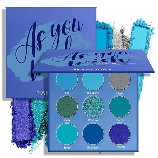 Blue Eyeshadow Palette for Women Blue Eye Shadow 9 Color Matte Shimmer Glitter Eye Makeup Palette Long Lasting Pigmented Eyes Makeup-9Blue