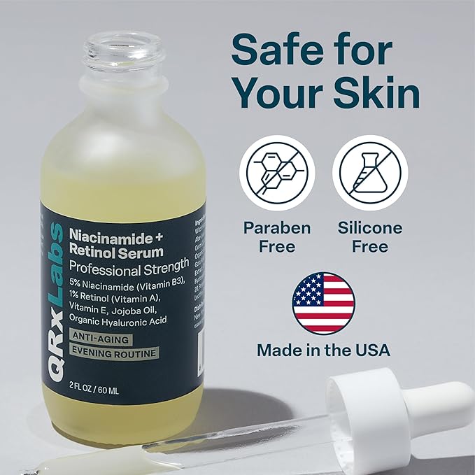 QRxLabs 5% Niacinamide Serum with 1% Retinol & Alpha Arbutin - 2 Fl Oz - Anti-Aging Retinol Serum for Face, Pore Minimizer & Wrinkle Reducer