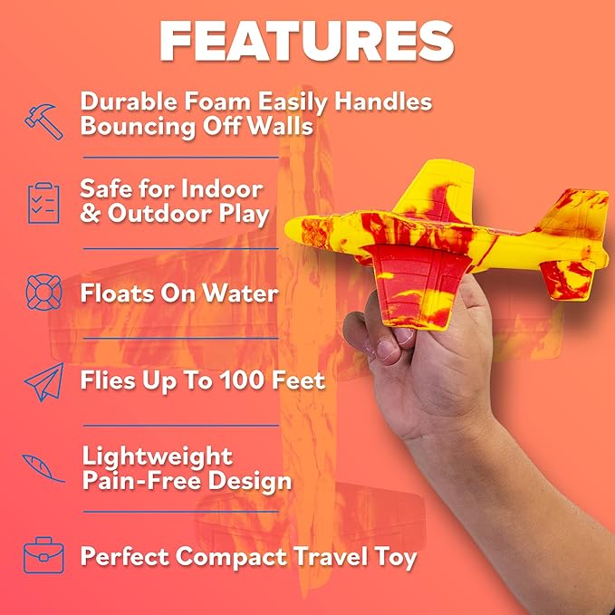 Airplane Toy Foam Glider Plane for Kids: Best Outdoor Toys for Boys & Girls All Ages. Easter Basket Stocking Stuffers Birthday Gift Ideas. Summer Yard Games Great Gifts for Age 4 5 6 7 8 9 + Year Olds