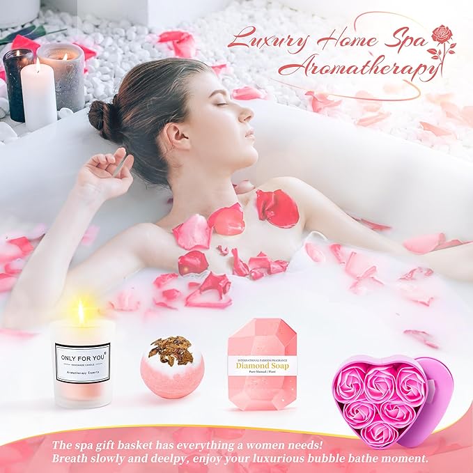 15PCS Birthday Gifts for Women-Pink Self Care Package Get Well Soon Gifts, Relaxing Spa Gift Female Friendship Thinking of You Care Package for Mom Her Wife Girlfriend Friend Sister