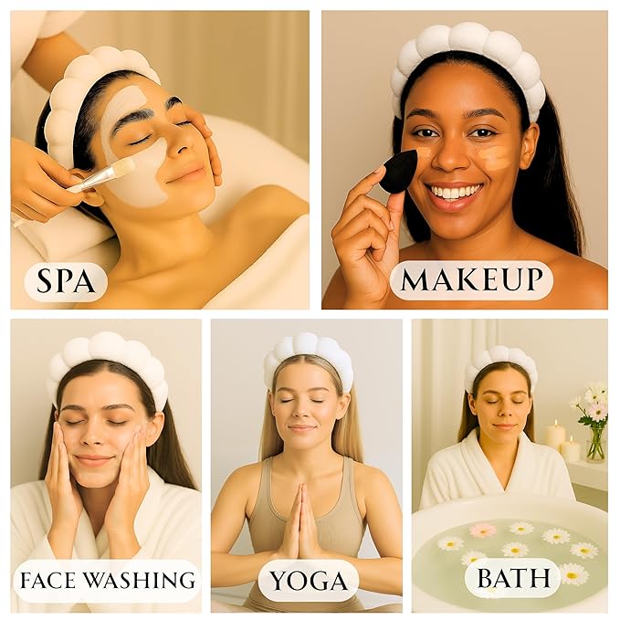 Skincare Headband - Hair band for Washing Face & Makeup Headband for Women - Terry Cloth Hairband for Spa & Skincare Routines - Perfect for Face Wash & Makeup Application (White)