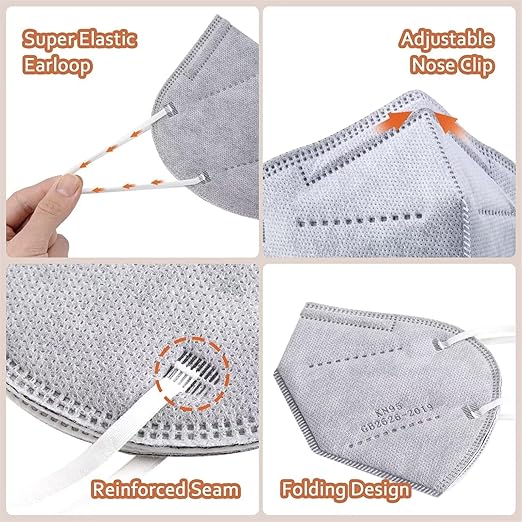 KN95 Face Masks 100 PCS, 5-Ply KN95 Grey Masks,Breathable Protection Masks, Individually Wrapped, Cup Dust Safety Mask