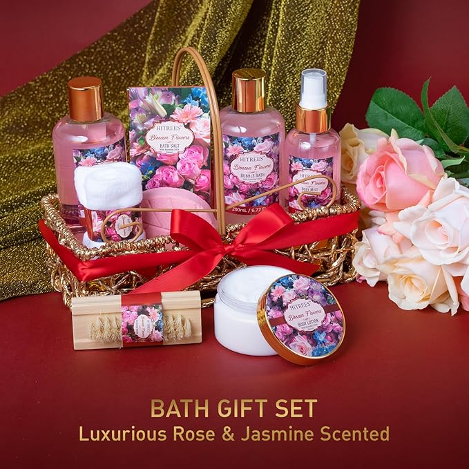 Gifts For Women Gift Basket for Women– 9 Piece Set of ROSE JASMINE Home Spa Set, Spa Gift Basket, Friendship Gifts, Shower Care Set - Bath Pampering Package, Bath Gift Set for Her, Mom, Mothers Day