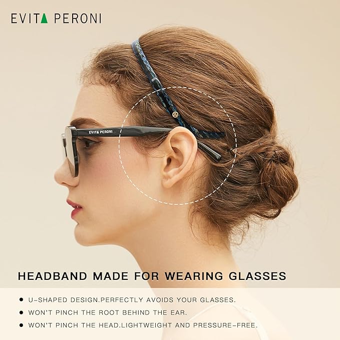 EVITA PERONI Hair Band, Acetic Acid Hairband for Women's Hair, Comfortable Headbands for Women Fashion, Thin Headbands Non Slip, Light Blue, 1 Count (Pack of 1)