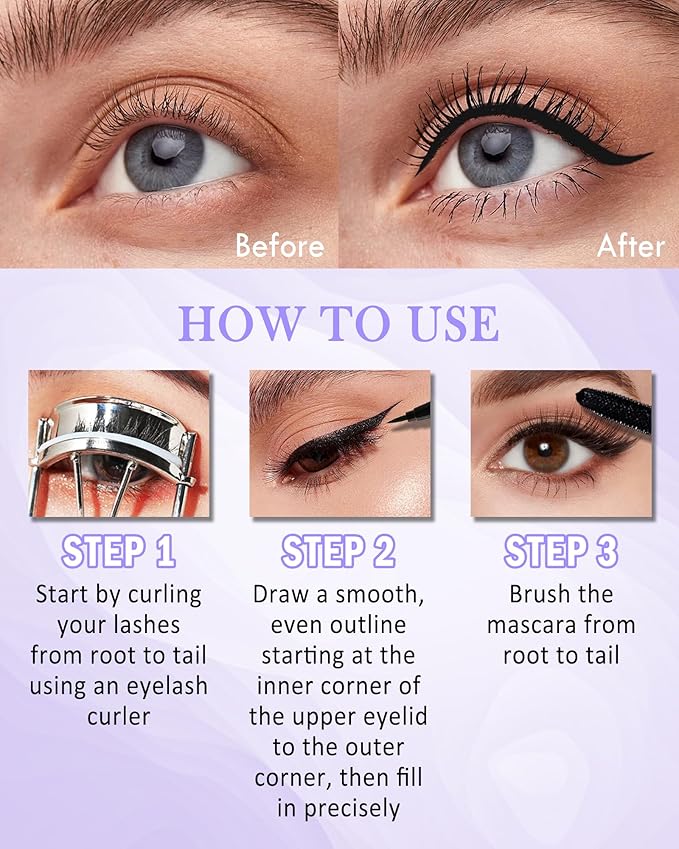 Blue Mascara Liquid Eyeliner Set,5D Waterproof Silk Fiber Colored Mascara Volume and Length,Longlasting Smudgeproof Color Eye Liner Pen,Mother's Day Colorful Eye Makeup Gift Kit for Women Girl-04