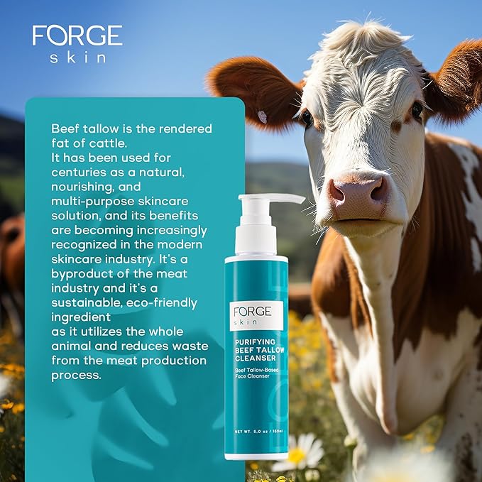 Forge Skin Original Purifying Face Wash Beef Tallow for Skin Care | Grass Fed Beef Tallow Hydrating Facial Cleanser Skincare | Tallow Face Moisturizer Soap| Beef Tallow for Face Exfoliating Face Wash
