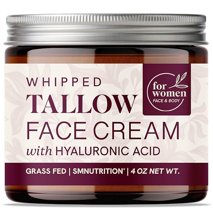Beef Tallow Face Moisturizer for Women | With Hyaluronic Acid | Hydrating Whipped Beef Tallow for Skin Care for Women | With Jojoba & Sweet Almond Oil | Paraben & Cruelty-Free, Non-GMO | 4 oz
