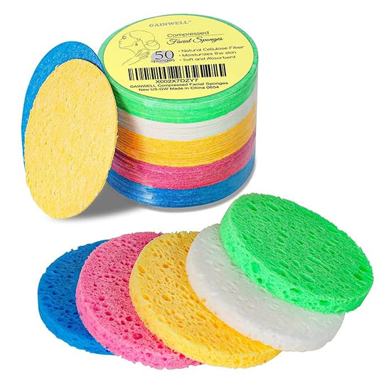 50-Colored Natural Compressed Facial Sponges, for Facial Cleansing, Reusable & Eco-Friendly, 50 PCS