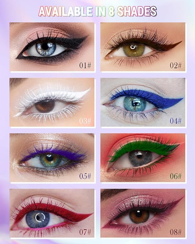 Purple Mascara Liquid Eyeliner Set, Update Longlasting Waterproof Color Eye Liner Pen, 5D Silk Fiber Colored Mascara Volume and Length, Christmas Party Stage Use Eye Makeup Gift Kit for Women Girl-05