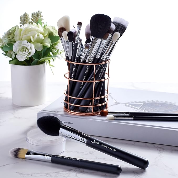 Jessup Makeup Brushes Set Professional 27 pcs Brush Makeup Premium Synthetic Foundation Contour Powder Blush Highlighter Eyeshadow Concealer Brow Face Make Up Brushes Tools Black/Silver T133