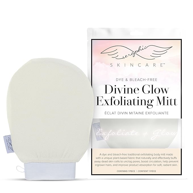 Seraphic Skincare (Original) Divine Glow Exfoliating Mitt (1pcs) – 100% Vegan Viscose Traditional Body Scrub Glove Kessa Korean Washcloth – Body Exfoliator for Self-Tan Removal & Keratosis Pilaris